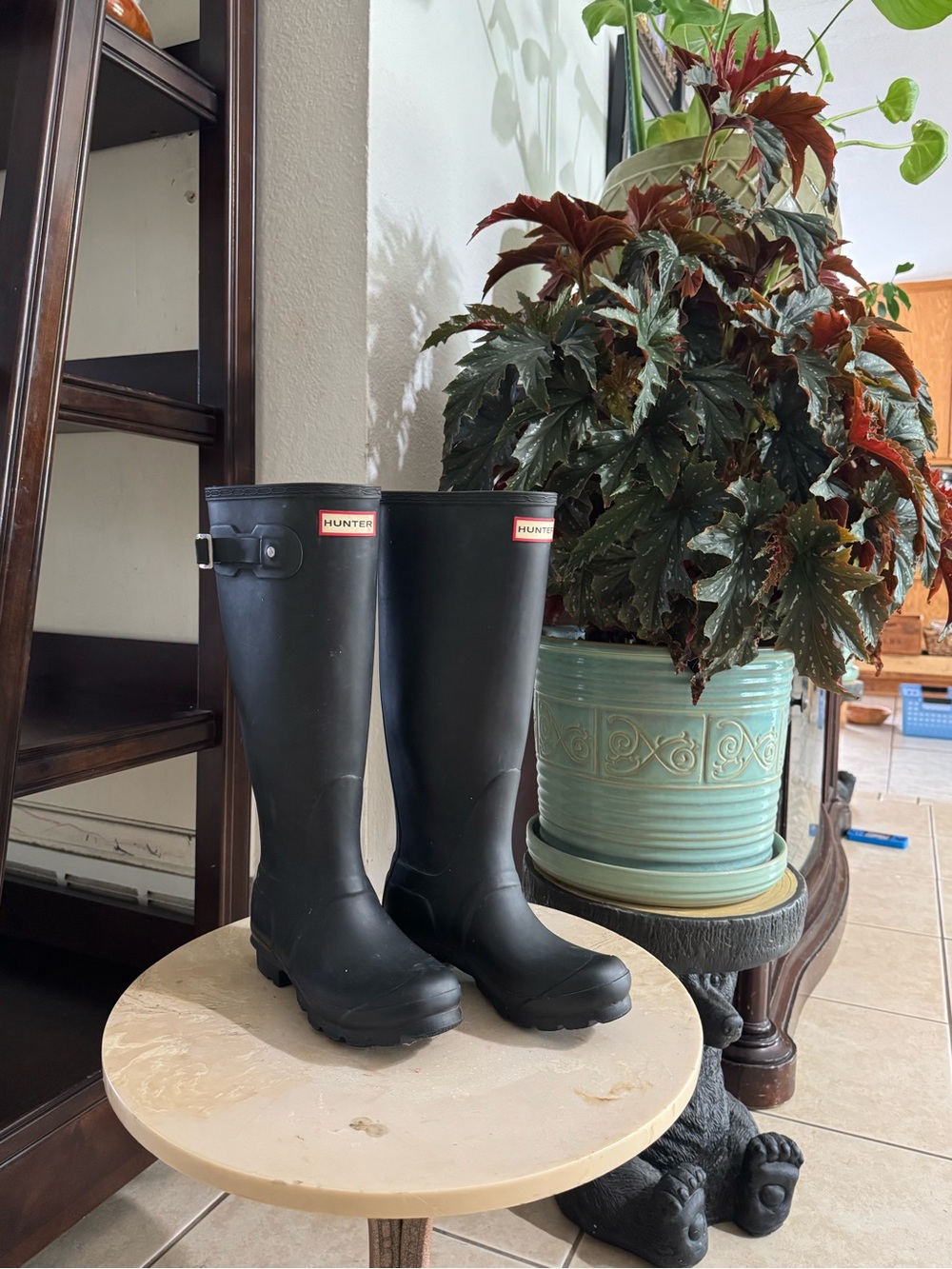 Hunter Black Logo Tall Rain Boot Interior Detail